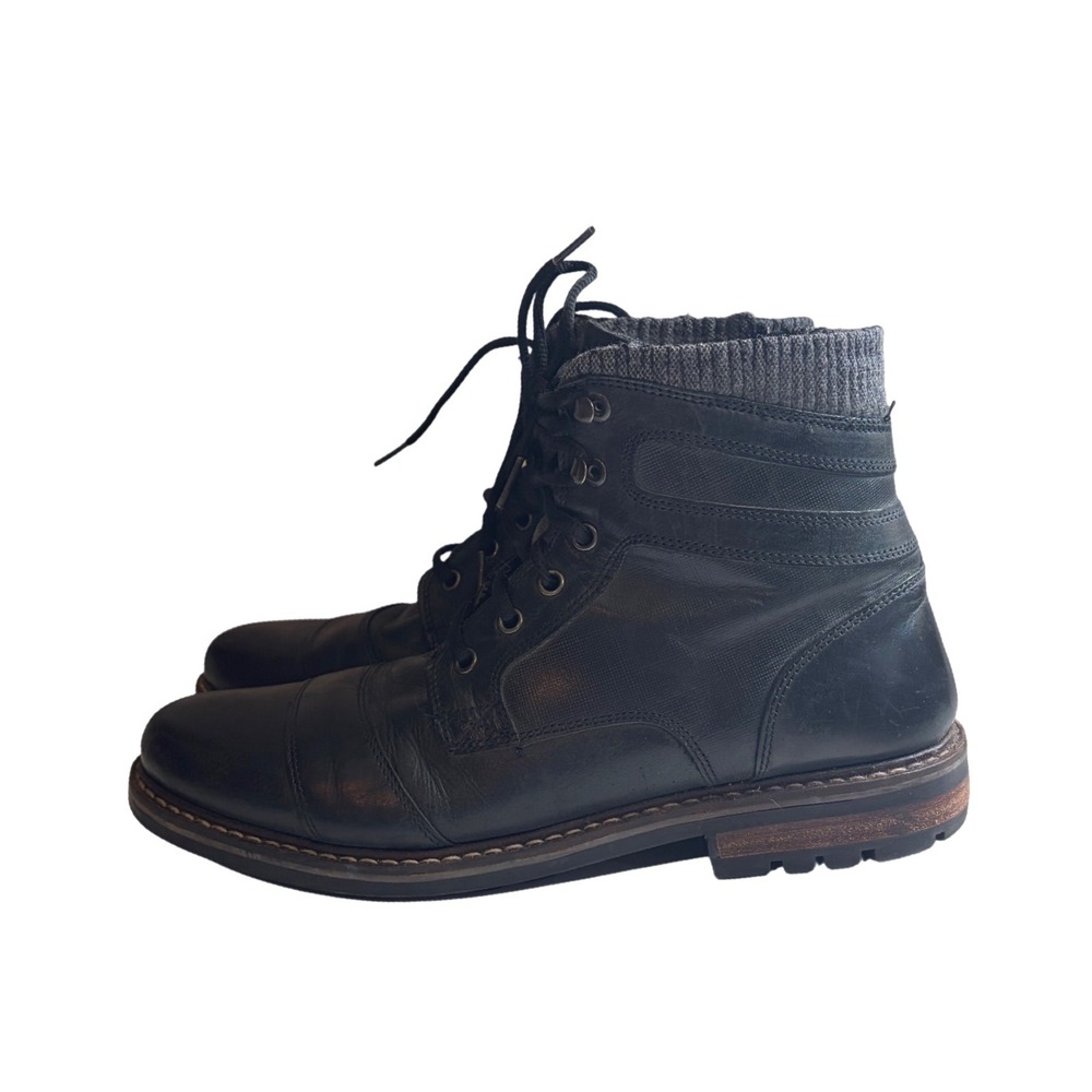 Crevo Cayson Black Leather Cap Toe Combat Boots CV 1677-001 Mens 11